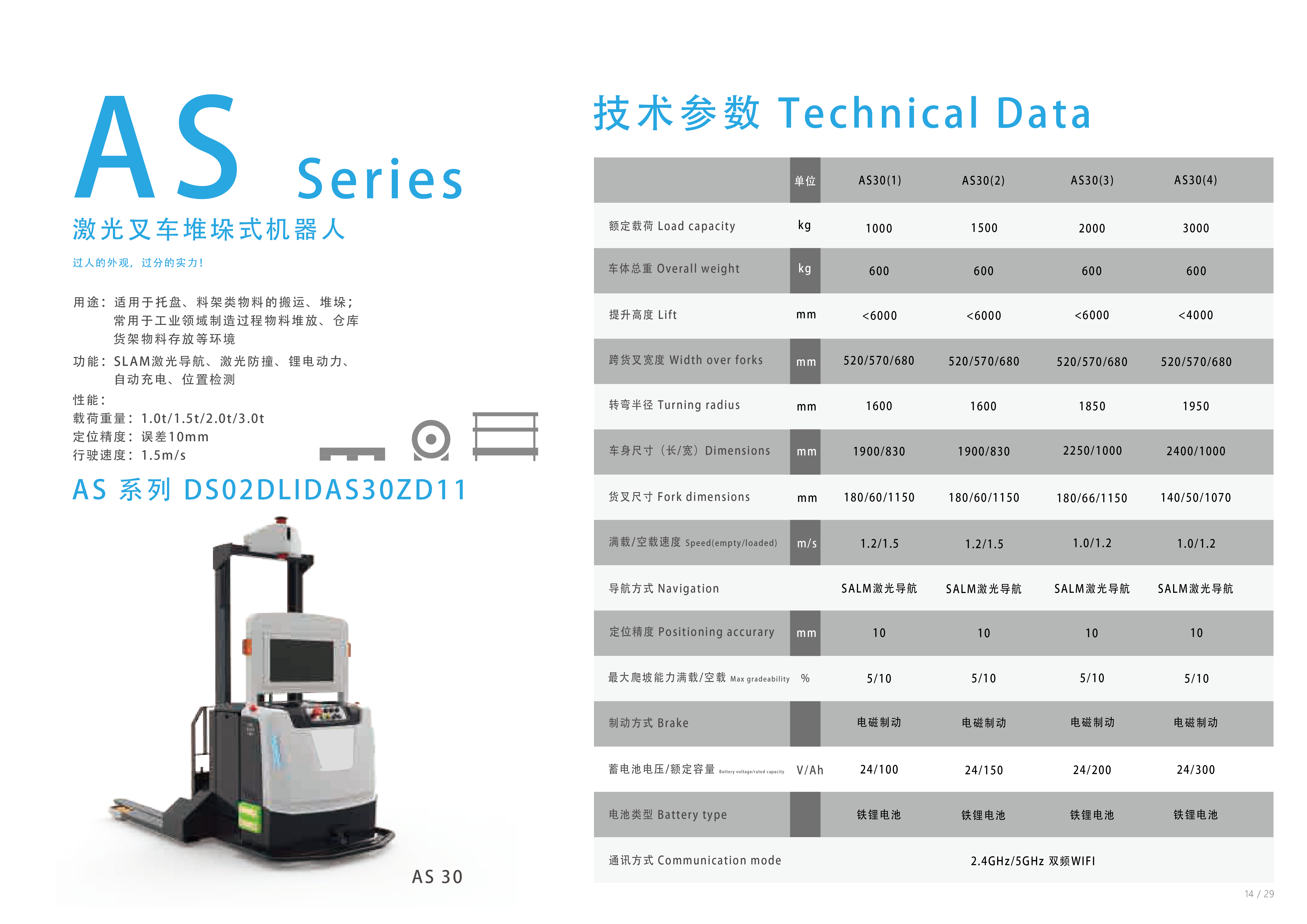 AS系列AS30激光叉車堆垛式機器人