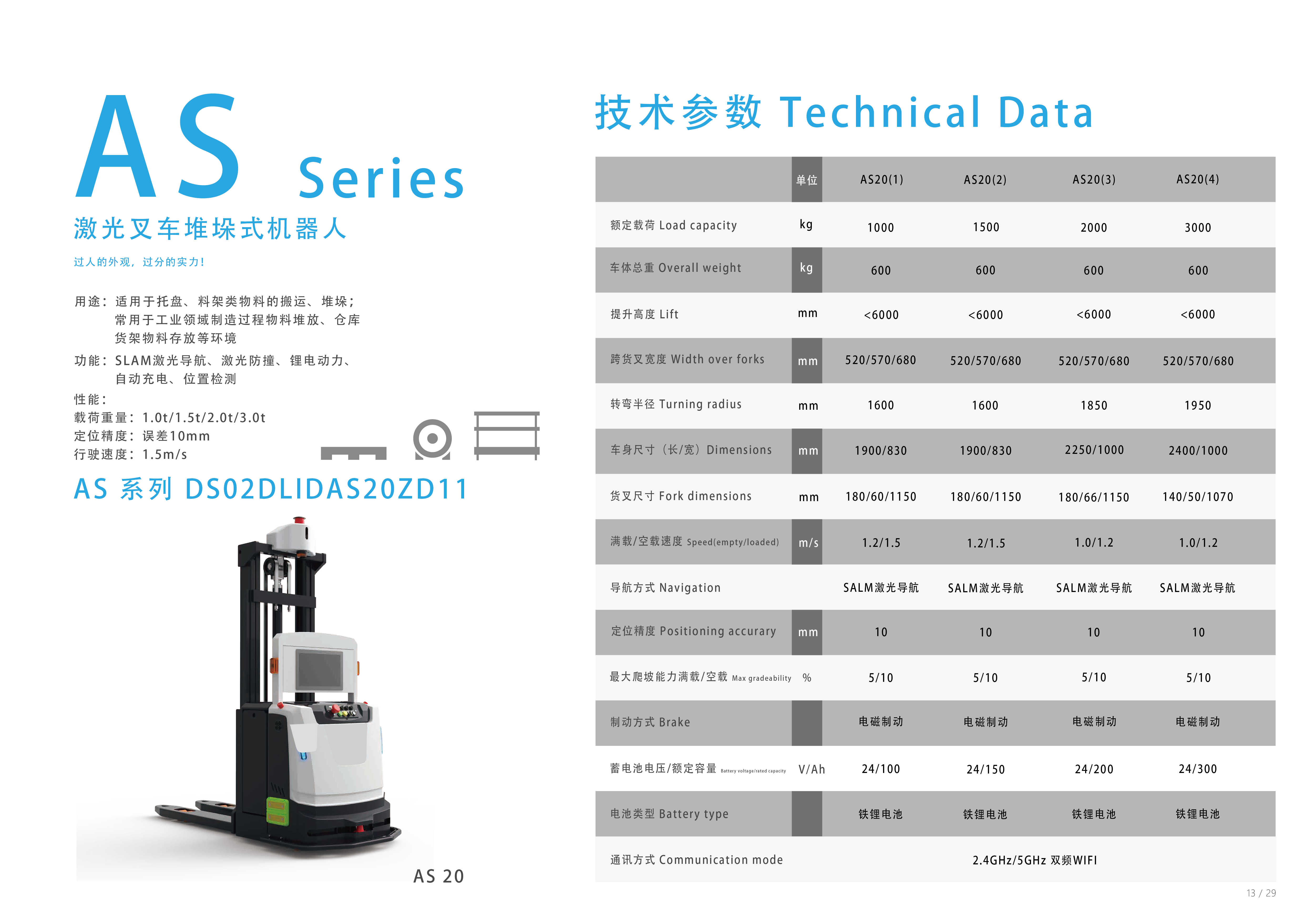 AS系列AS20激光叉車堆垛式機(jī)器人